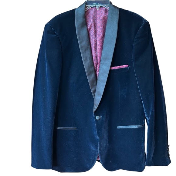 Paisley & Gray Navy Velvet Slim-fit Single Button Tuxedo Dinner Jacket 42L - Picture 1 of 10